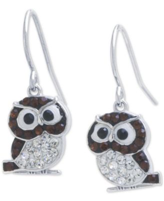 Giani Bernini - Crystal Owl Drop Earrings in Sterling Silver