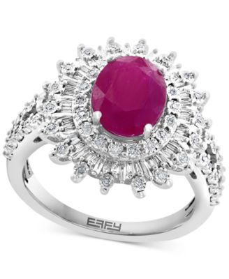 EFFY Collection - Sapphire (1-7/8 ct. t.w.) & Diamond (1/4 ct. t.w.) Halo Statement Ring in 14k White Gold (Also in Ruby)
