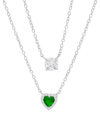 Macy's - Green Quartz (3/8 ct. t.w.) & Lab-Grown White Sapphire (1 ct. t.w.) 16" Layered Necklace in Sterling Silver (Also in Lab-Created Ruby)