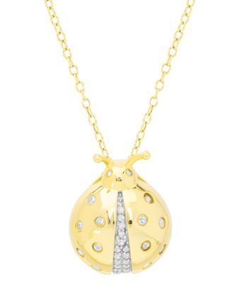 Macy's - Diamond Ladybug 18" Pendant Necklace (1/5 ct. t.w.) in 14k Gold-Plated Sterling Silver
