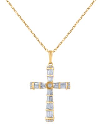 Macy's - Diamond Round & Baguette Cross 18" Pendant Necklace (1/2 ct. t.w.)