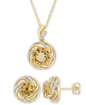 Macy's - 2-Pc. Set Citrine (5-1/2 ct. t.w.), White Topaz (3/8 ct. t.w.) & Diamond Accent Pendant Necklace & Matching Stud Earrings in Yellow-Plated Sterling Silver