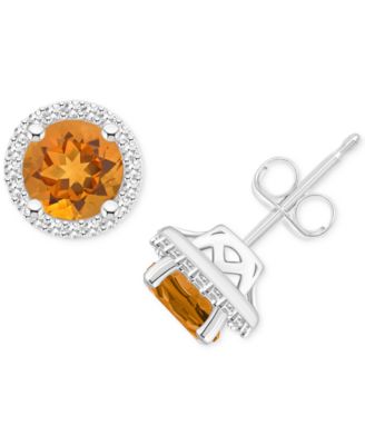 Macy's - Amethyst (1-1/2 ct. t.w.) & Diamond (1/5 ct. t.w.) Halo Stud Earrings in Sterling Silver (Also in Citrine, Garnet, Peridot, & Blue Topaz)