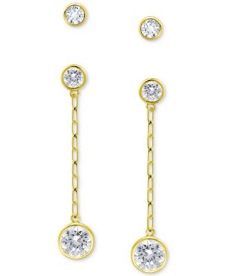 Giani Bernini - 2-Pc. Set Cubic Zirconia Bezel Stud & Chain Drop Earrings