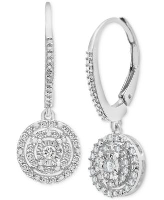 Macy's - Diamond Circle Leverback Drop Earrings (1/4 ct. tw) in Sterling Silver