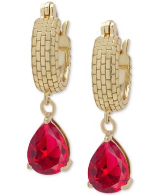 Macy's - Lab Grown Ruby Pear Dangle Textured Hoop Earrings (2 ct. t.w.) in 14k Gold-Plated Sterling Silver