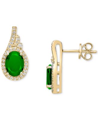 Macy's - Emerald (3 ct. t.w.) & White Sapphire (5/8 ct. t.w.) Oval Halo Stud Earrings in 10k Gold-Plated Sterling Silver (Also in Ruby & Sapphire)