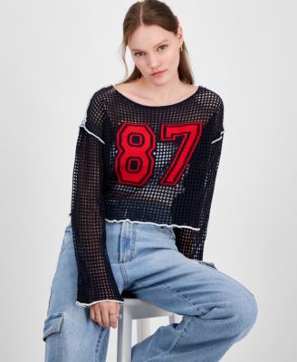 Planet Heart - Juniors' Open-Knit Long-Sleeve Sweater