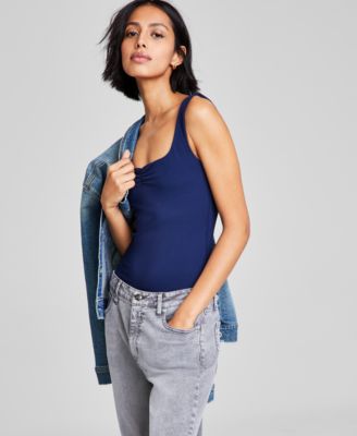 And Now This - Women's Ruched Square-Neck Tank Bodysuit