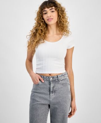 Planet Heart - Juniors' Ribbed Cable-Knit Seamless Tee