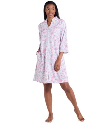 Miss Elaine - Women's 3/4-Sleeve Printed Short Zip Robe