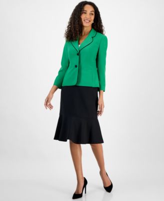 Le Suit - Women's Piped Notch-Collar Two-Button Jacket & Midi Flounce-Hem Skirt