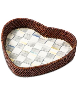 MacKenzie-Childs - Sterling Check Rattan Enamel Heart Tray