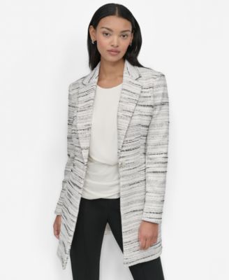 DKNY - Women's Tweed Notch-Collar One-Button Long Blazer