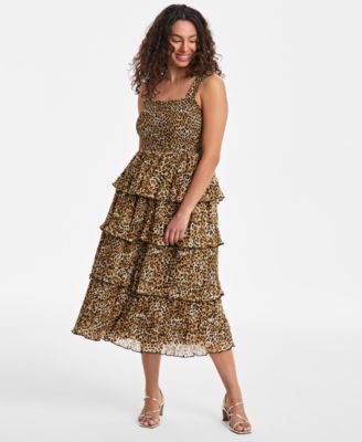 On 34th - Women's Printed Smocked Ruffle-Tiered Midi Dress,