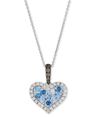 Le Vian - Sapphire Ombr&eacute; (3/8 ct. t.w.) & Diamond (1/3 ct. t.w.)Halo Cluster Heart Adjustable 20" Pendant Necklace in 14k White Gold
