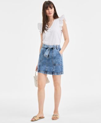 On 34th - Women's Denim Tie-Belt Mini Skirt