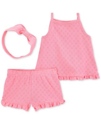Carter's - Baby Girls 3-Pc. Cotton Pointelle Heart Headband, Top & Shorts Set