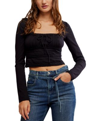 Free People - Women's Scarlet Smocked Long-Sleeve Crop Top