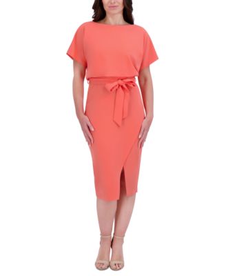 kensie - Belted Blouson Wrap Sheath Dress