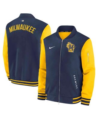 Nike - Men's Navy/Gold Milwaukee Brewers Authentic Collection Dugout Full-Zip Bomber Jacket