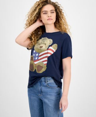 Grayson Threads, The Label - Juniors' USA Teddy Bear Graphic T-Shirt