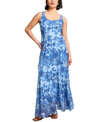 Jones New York - Women's Printed Chiffon Scoop-Neck Maxi Dress
