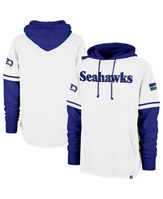 '47 Brand - Men's White Seattle Seahawks Throwback Shortstop Pullover Hoodie