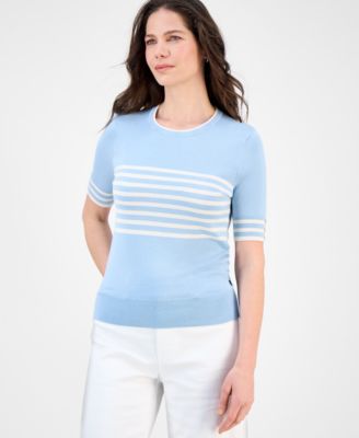 Nautica Jeans - Women's Striped Button-Trim Short-Sleeve Sweater