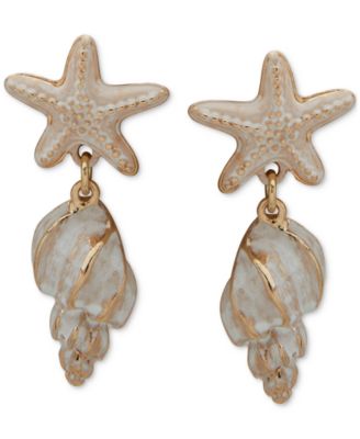 lonna & lilly - Gold-Tone Starfish & Shell Drop Earrings