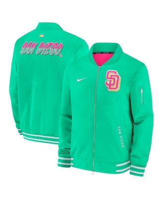 Nike - Men's Green San Diego Padres Authentic Collection City Connect Full-Zip Bomber Jacket