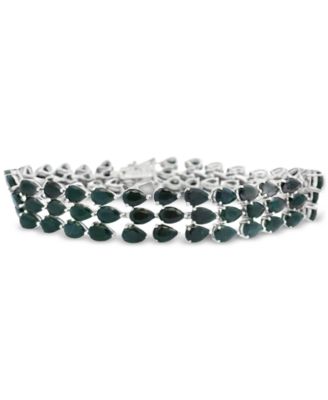 Macy's - Black Sapphire (38-1/2 ct. tw) & Diamond Accent Triple-Row Flex Bracelet in Sterling Silver