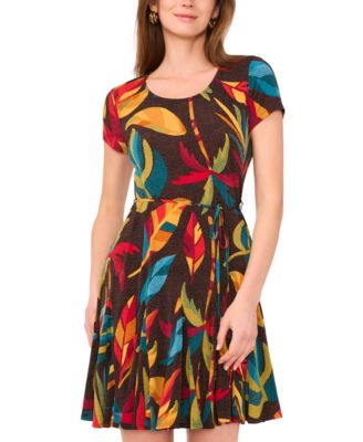 Sam & Jess - Women's Leaf-Print Godet-Skirt Dress