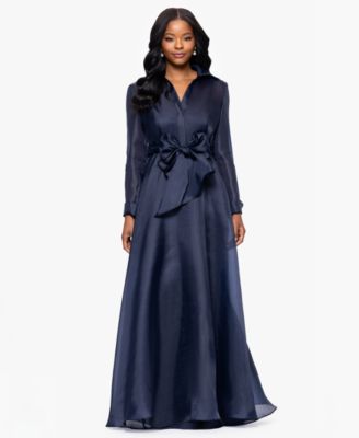 Betsy & Adam - Petite Long-Sleeve Collared Organza Dress