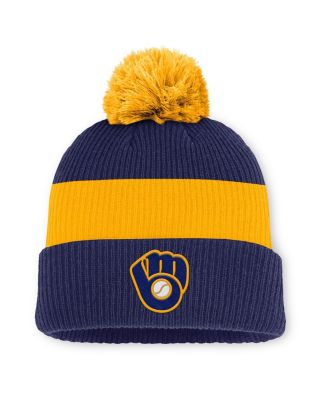 Nike - Men's Blue/Gold Milwaukee Brewers Cooperstown Collection Peak Standard Cuffed Knit Hat with Pom