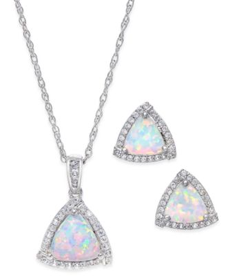 Macy's - Lab-Grown Opal (7/8 ct. t.w.) and White Sapphire (1/3 ct. t.w.) Pendant Necklace and Matching Stud Earrings in Sterling Silver