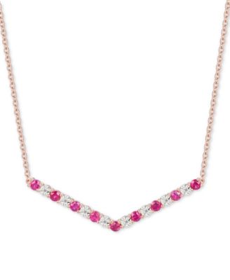 Macy's - Ruby (5/8 ct. t.w.) & Diamond (1/20 ct. t.w.) Chevron 16" Statement Necklace in 14k Rose Gold-Plated Sterling Silver