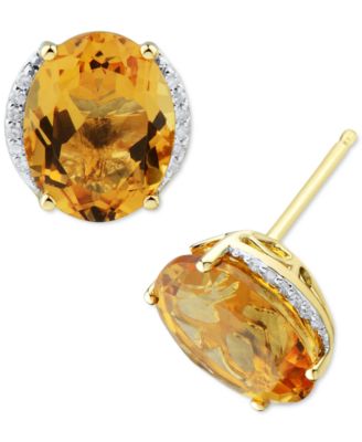 Macy's - Citrine (3-1/5 ct. t.w.) & Diamond (1/20 ct. t.w.) Stud Earrings in 14k Gold (Also in Mystic Topaz)