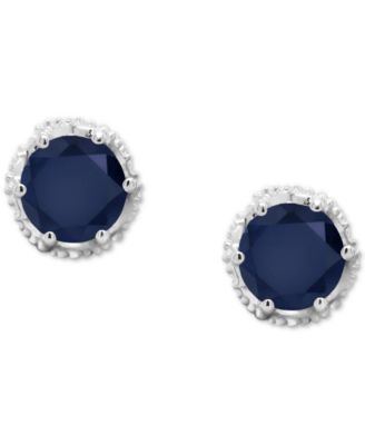 Macy's - Emerald Beaded Frame Stud Earrings (1 ct. t.w.) in Sterling Silver (Also in Ruby & Sapphire)