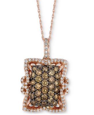 Le Vian - Chocolate Diamond (1-1/5 ct. t.w.) & Vanilla Diamond (1/3 ct. t.w.) Cluster Frame 18" Pendant Necklace in 14k Rose Gold