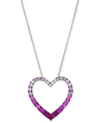 Le Vian - Pink Sapphire (1 ct. t.w.) & White Sapphire (1/10 ct. t.w.) Open Heart Pendant Necklace in 14k White Gold, 18" + 2" extender
