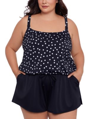 Swim Solutions - Plus Size Polka Dot Swim Romper