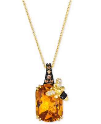 Le Vian - Cinnamon Citrine (5-1/10 ct. t.w.) & Diamond (1/6 ct. t.w.) Bee Adjustable 20" Pendant Necklace in 14k Gold