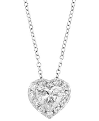 EFFY Collection - Lab Grown Diamond Heart & Round Halo 18" Pendant Necklace (2-1/10 ct. t.w.) in 14k White Gold