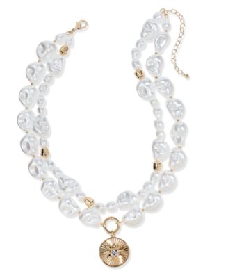 On 34th - Gold-Tone Crystal Disc & Imitation Pearl Layered Pendant Necklace, 16" + 3" extender