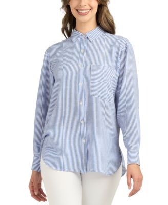 BCX - Juniors' Long-Sleeve Striped Button-Front Top