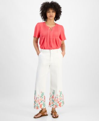 Tommy Hilfiger - Women's Floral-Hem Cropped Jeans