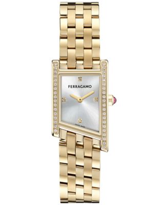 Ferragamo - Women's Swiss Asymetrique Diamond Accent Gold Ion Plated Bracelet Watch 22x36mm