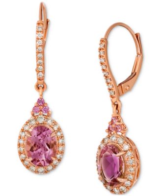 Le Vian - Passion Fruit Tourmaline (2 ct. t.w.), Bubble Gum Pink Sapphire (1/10 ct. t.w.), & Nude Diamond (3/8 ct. t.w.) Halo Leverback Drop Earrings in 14k Rose Gold