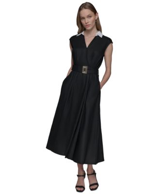 KARL LAGERFELD PARIS - Women's Belted Short-Sleeve Midi Dress